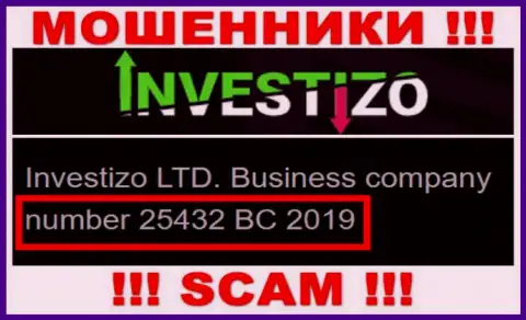 Investizo LTD internet-лохотронщиков Investizo было зарегистрировано под вот этим номером регистрации: 25432 BC 2019