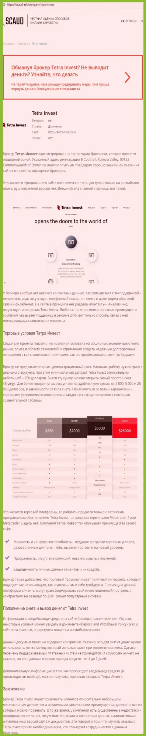 Деньги НЕ ОТПРАВЛЯЙТЕ !!! В Tetra Invest дурачат и присваивают вклады (обзор)