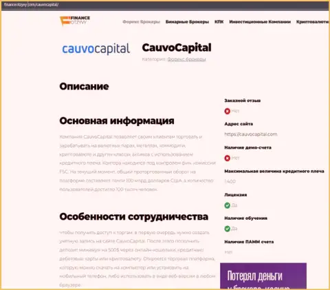 Информационная статья о организации Cauvo Capital на сайте финансотзывы ком