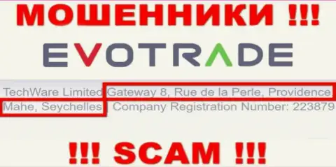 Из конторы EvoTrade Com вернуть назад денежные активы не получится - эти обманщики спрятались в оффшорной зоне: Gateway 8, Rue de la Perle, Providence, Mahe, Seychelles
