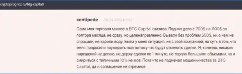 Клиенты предоставили свое видение качества условий торговли дилера BTG Capital на информационном ресурсе cryptoprognoz ru