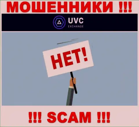 На web-сайте воров UVC Exchange не имеется ни единого слова о регулирующем органе конторы
