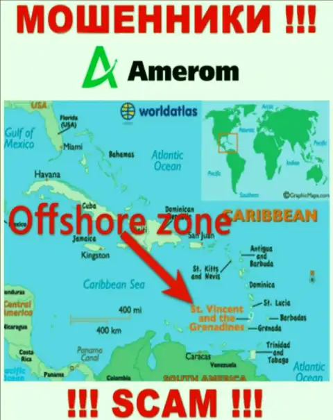 Организация Amerom De имеет регистрацию довольно далеко от своих клиентов на территории Saint Vincent and the Grenadines