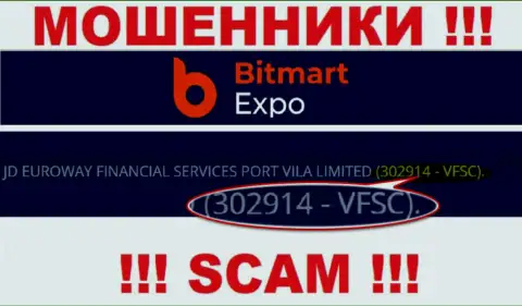302914 - VFSC - номер регистрации BitmartExpo Com, который приведен на официальном сайте организации