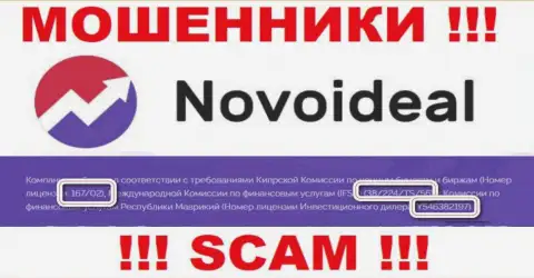 Не работайте совместно с конторой NovoIdeal Com, даже зная их лицензию, предложенную на онлайн-ресурсе, Вы не сумеете спасти свои вклады