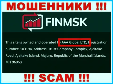 Сведения про юридическое лицо internet мошенников FinMSK Com - AAA Global Ltd, не сохранит Вас от их грязных рук