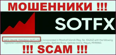 Данные о юридическом лице компании SotFX Com, им является SAFE ONLINE TRADINGS (SOT) LTD