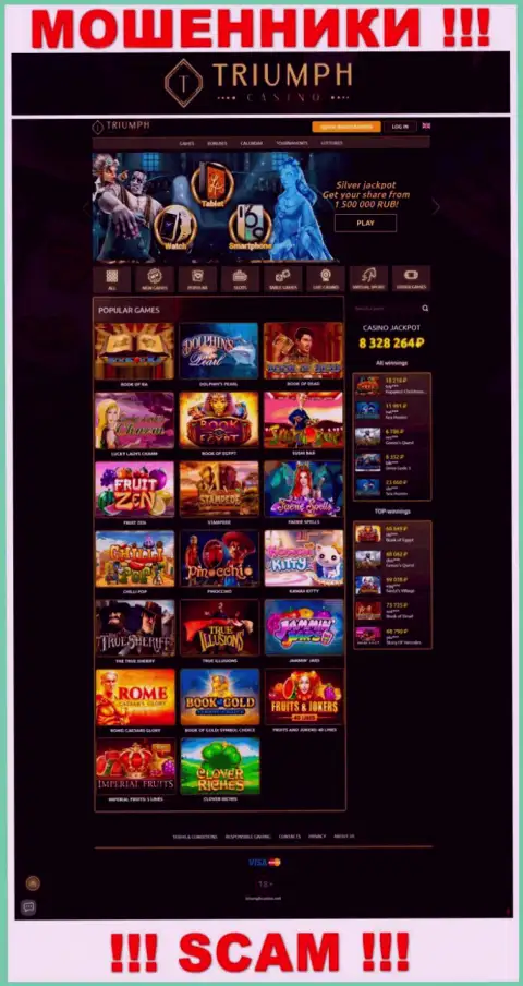 Информация об официальном веб-сайте мошенников Triumph Casino