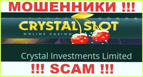 Контора, управляющая шулерами КристалСлот - это Crystal Investments Limited