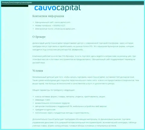 Форекс-брокер Cauvo Capital был описан на сайте ФинОтзывы Ком