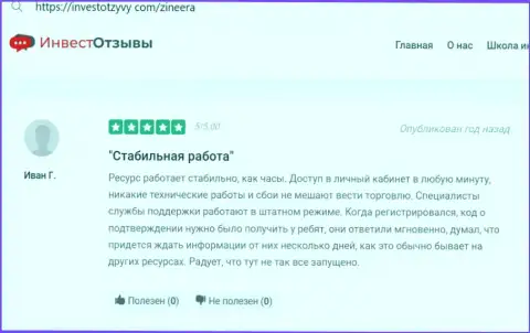 Качество услуг отдела технической поддержки брокерской компании Зиннейра Ком в объективном отзыве трейдера на веб-портале ИнвестОтзывы Ком