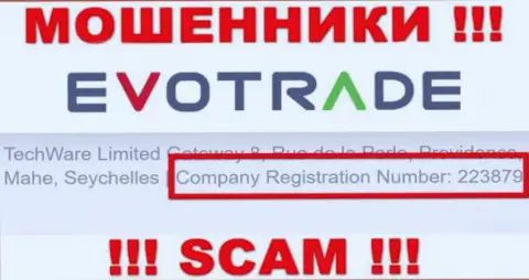 Очень опасно совместно работать с организацией EvoTrade Com, даже при явном наличии номера регистрации: 223879