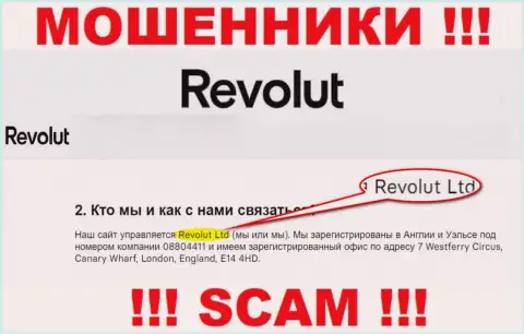 Revolut Ltd - организация, которая управляет internet-лохотронщиками Револют