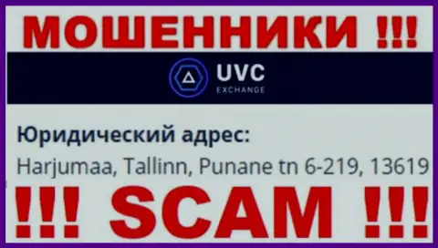 UVC Exchange - это неправомерно действующая организация, которая прячется в офшоре по адресу Harjumaa, Tallinn, Punane tn 6-219, 13619